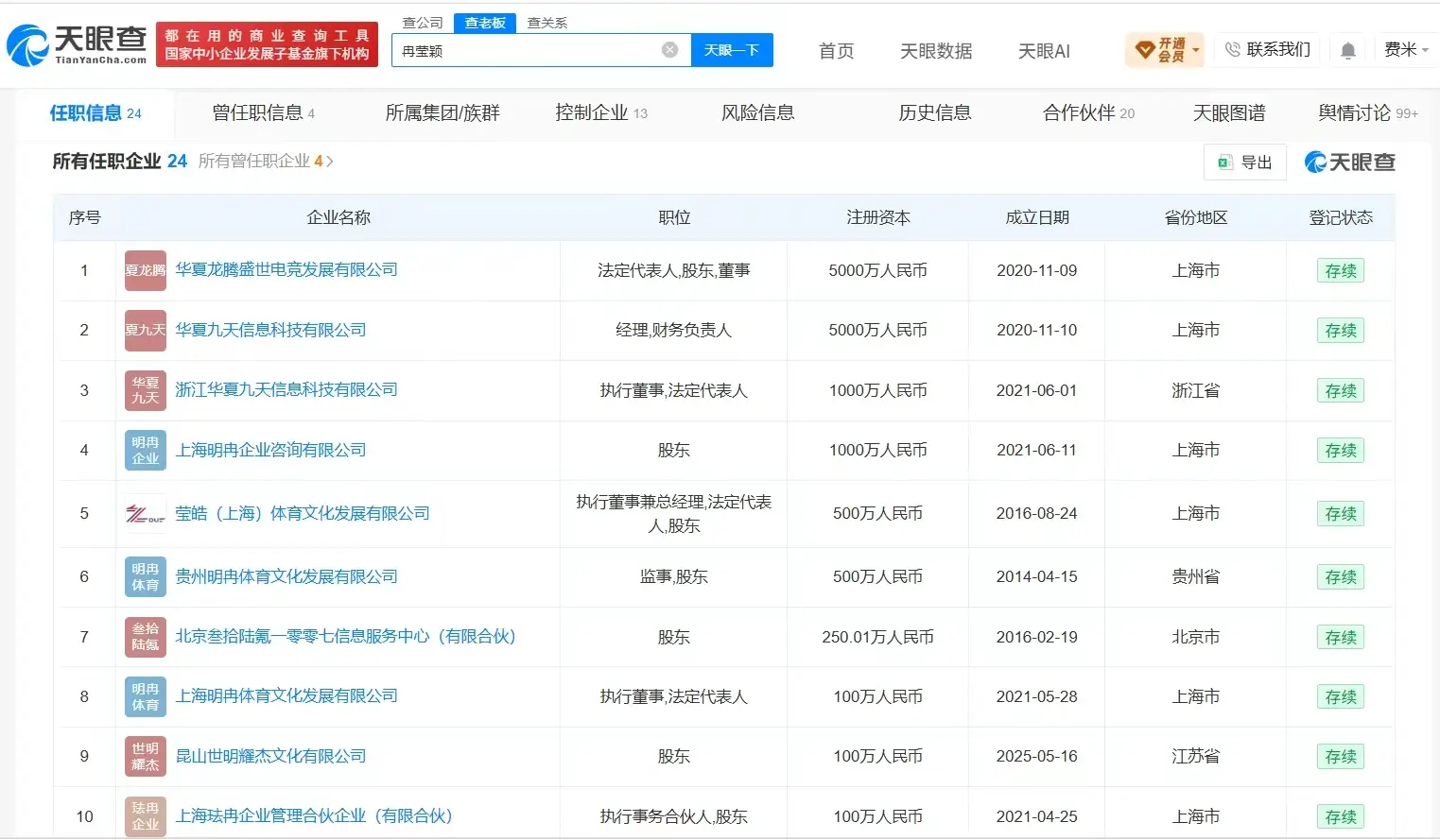冉瑩穎名下多家公司已注銷(xiāo)